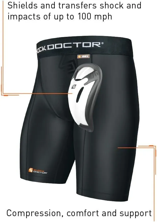 Shock Doctor Compression Shorts Men, Protective Bio-Flex Cup, Moisture-Wicking, Vented Protection. Adult Men Sizes.