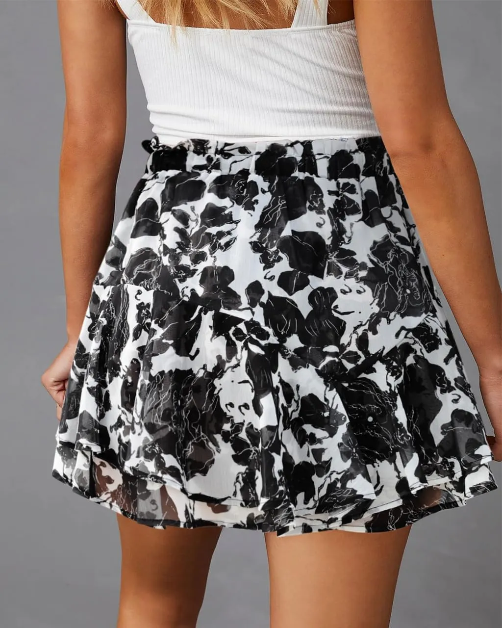 Siliteelon Flowy Boho Floral Skorts Ruffle Mini Chiffon Shorts for Women - Casual, Running, Tennis