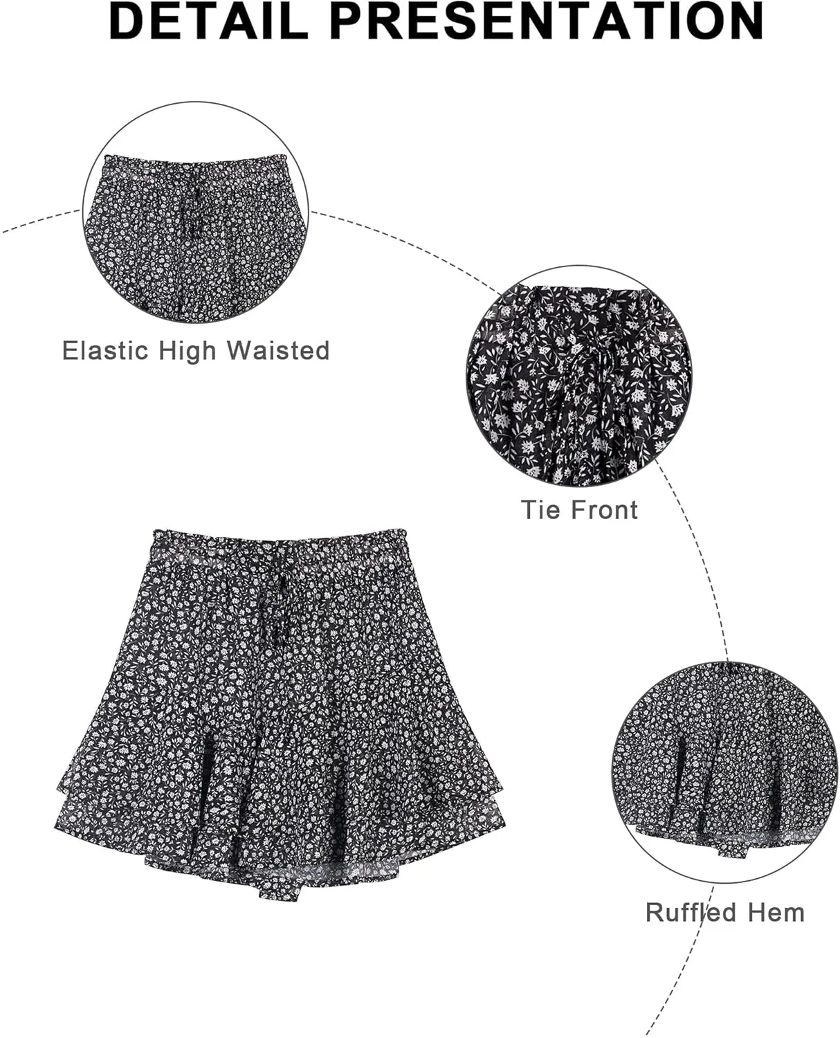 Siliteelon Flowy Boho Floral Skorts Ruffle Mini Chiffon Shorts for Women - Casual, Running, Tennis