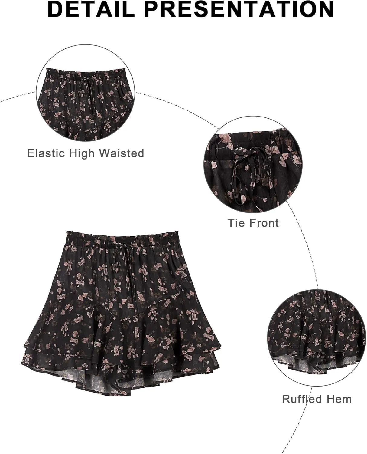 Siliteelon Flowy Boho Floral Skorts Ruffle Mini Chiffon Shorts for Women - Casual, Running, Tennis