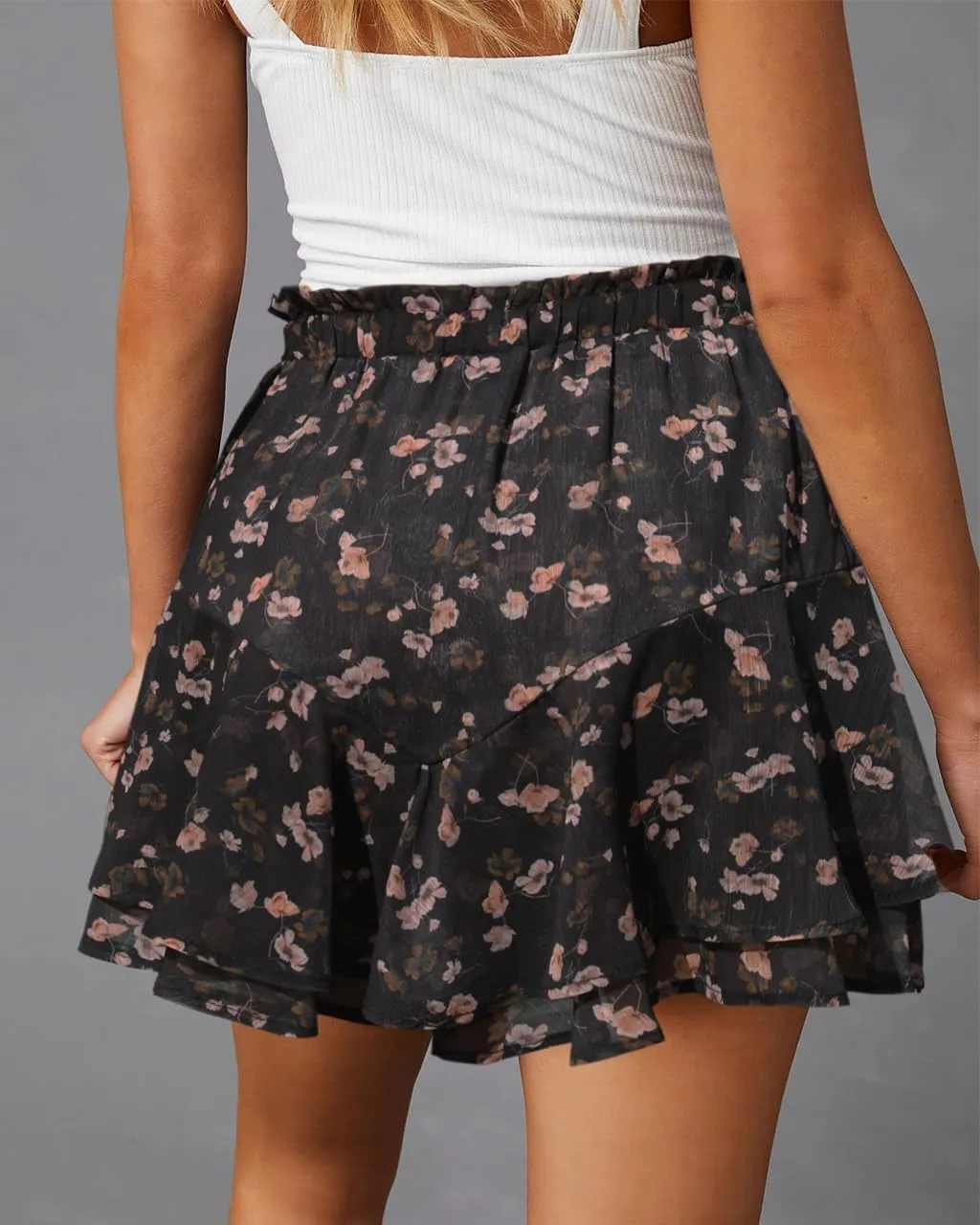 Siliteelon Flowy Boho Floral Skorts Ruffle Mini Chiffon Shorts for Women - Casual, Running, Tennis