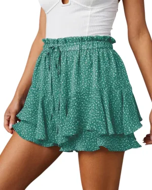 Siliteelon Flowy Boho Floral Skorts Ruffle Mini Chiffon Shorts for Women - Casual, Running, Tennis
