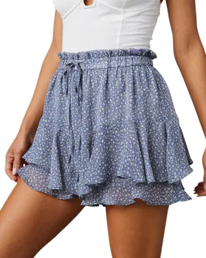 Siliteelon Flowy Boho Floral Skorts Ruffle Mini Chiffon Shorts for Women - Casual, Running, Tennis