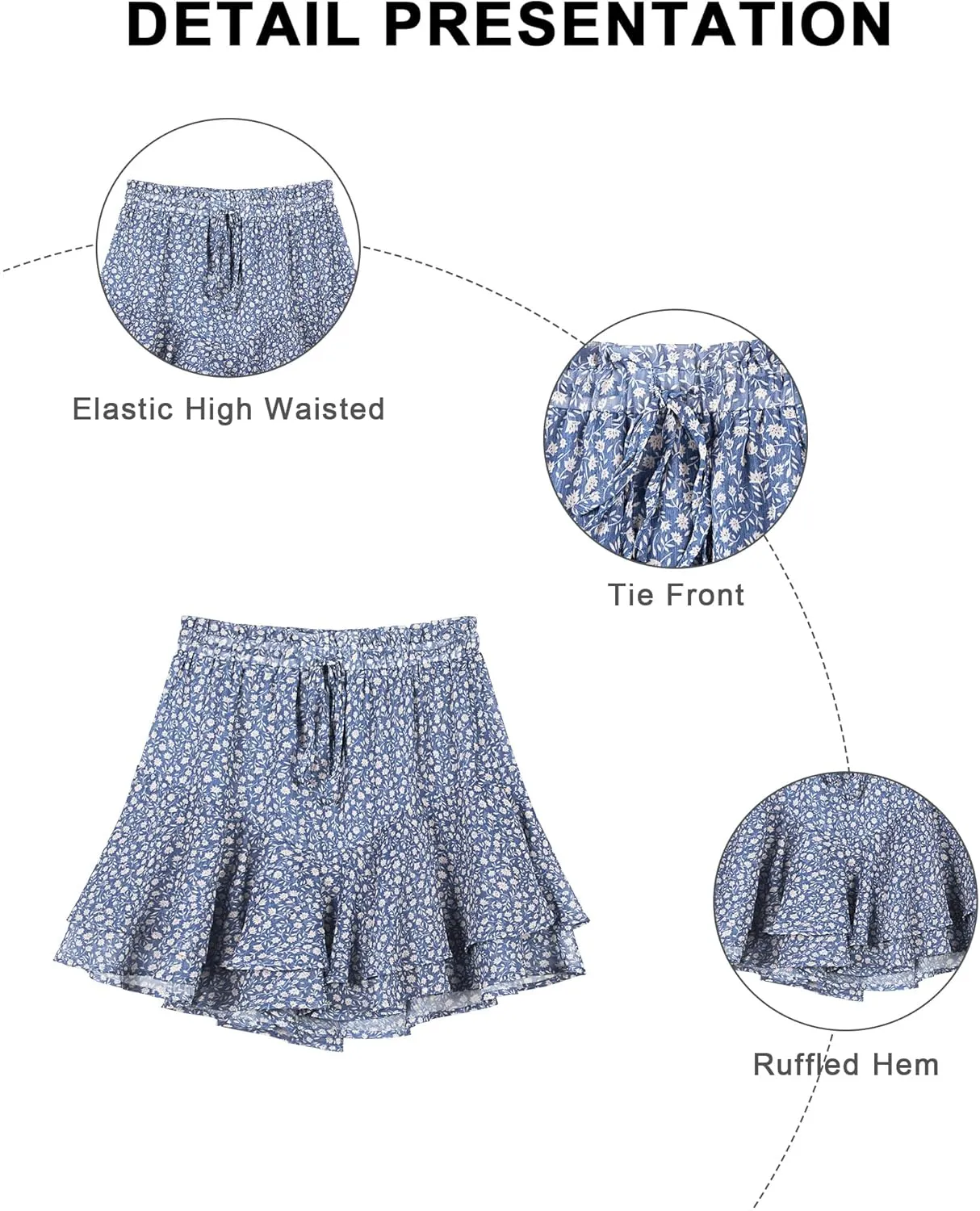 Siliteelon Flowy Boho Floral Skorts Ruffle Mini Chiffon Shorts for Women - Casual, Running, Tennis