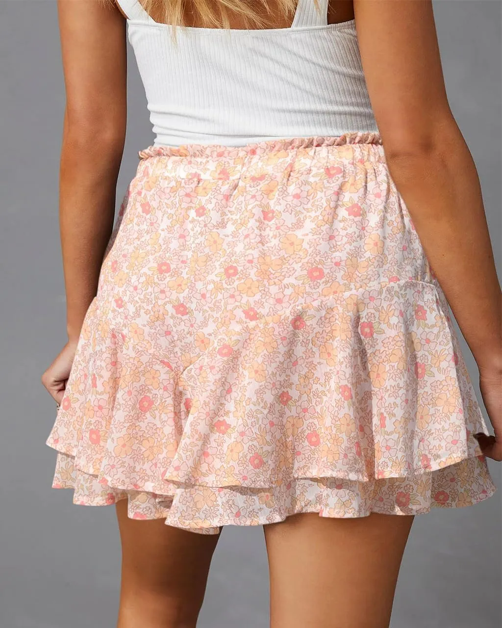 Siliteelon Flowy Boho Floral Skorts Ruffle Mini Chiffon Shorts for Women - Casual, Running, Tennis