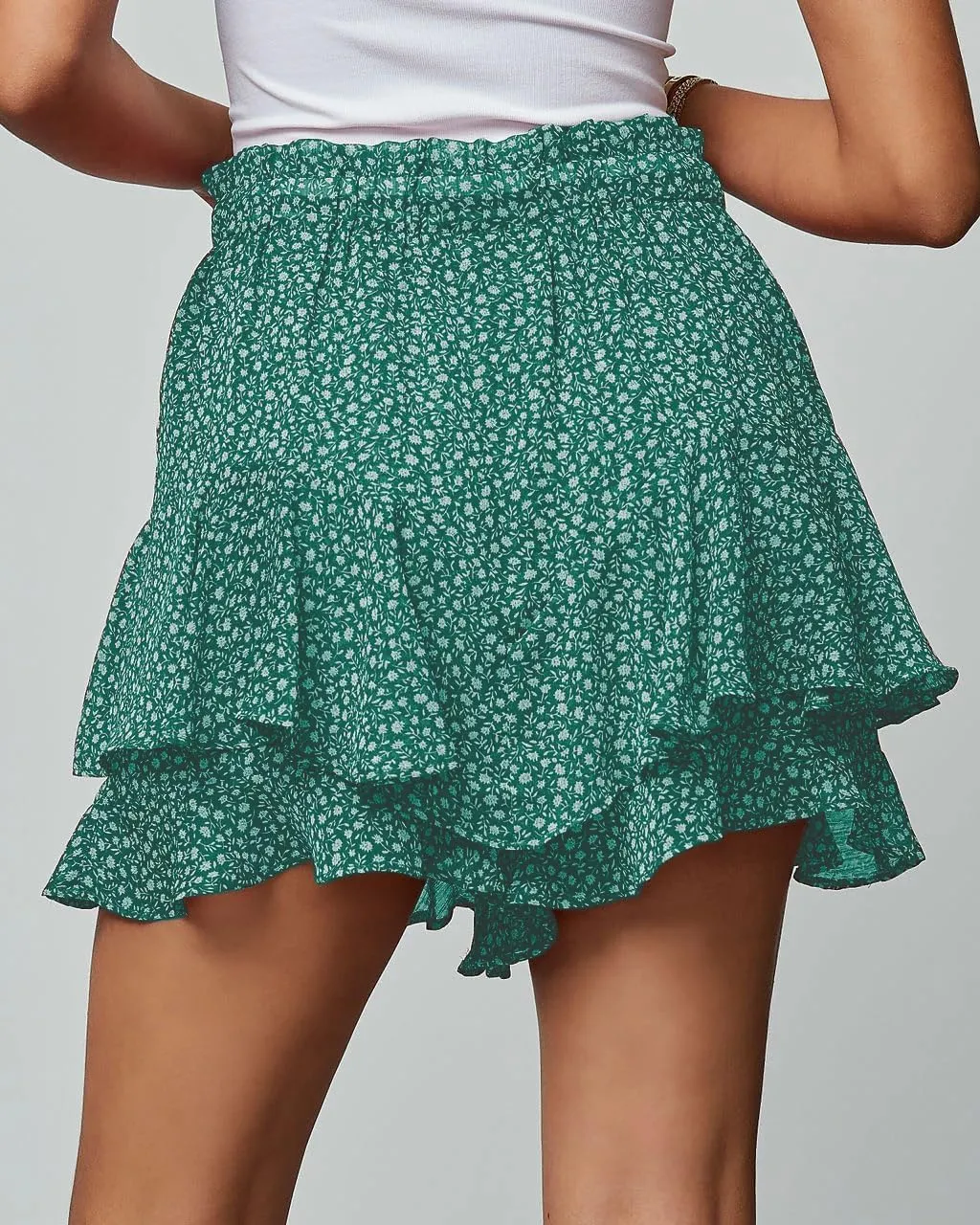 Siliteelon Flowy Boho Floral Skorts Ruffle Mini Chiffon Shorts for Women - Casual, Running, Tennis