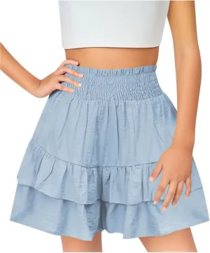 Skorts for Girls High Waisted Smocked Ruffle Mini Skirts Summer Cute Tiered Shorts Trendy School Tennis Golf Skorts