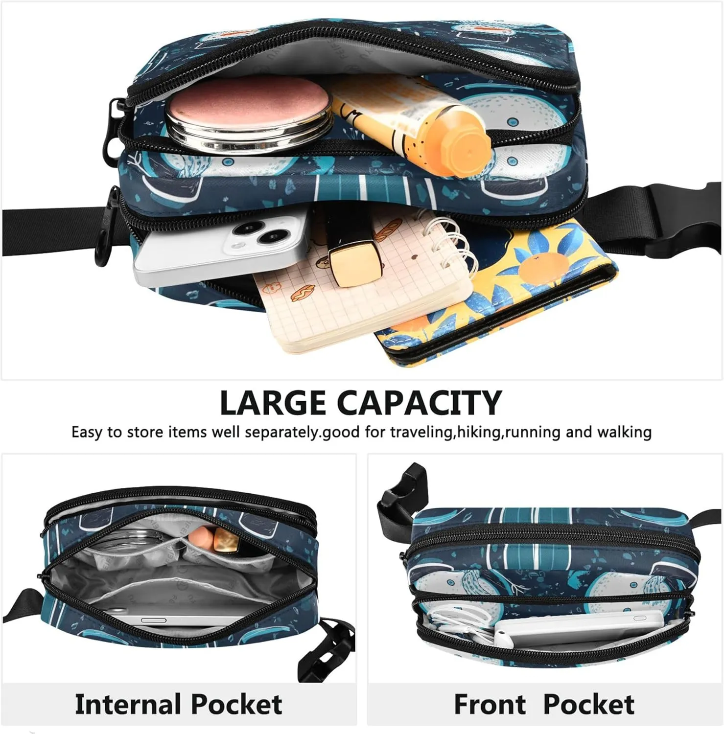 Snowman Christmas Gift Blue Women Fanny Pack Waterproof Belt Bag Hip Pouch Cute Travel Waist Pack for Men