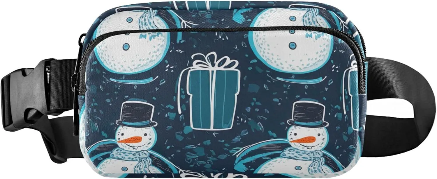 Snowman Christmas Gift Blue Women Fanny Pack Waterproof Belt Bag Hip Pouch Cute Travel Waist Pack for Men