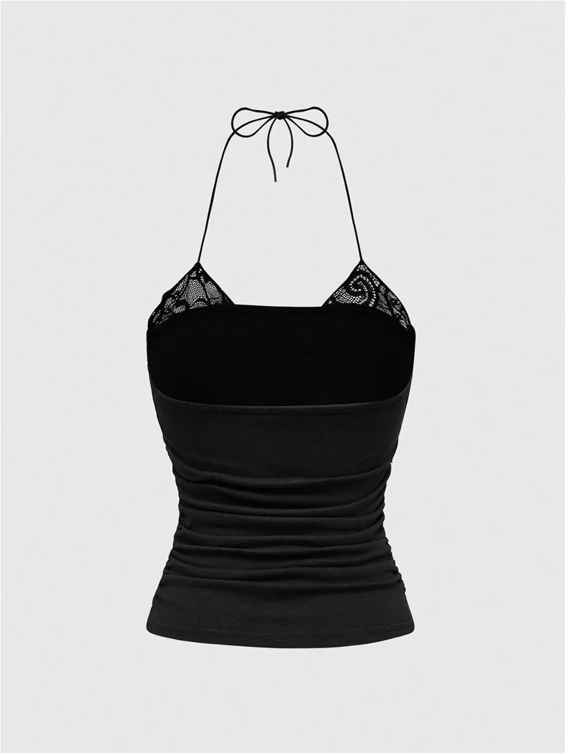 SOLY HUX Women's Lace Trim Halter Neck Tops Tie Backless Fitted Camisole Top Music Festival Party Clothes