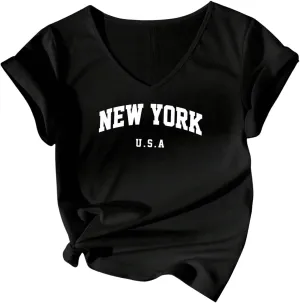 SOLY HUX Women's Plus Size Graphic Tees Letter Print V Neck Short Sleeve T Shirt Casual Summer Tops