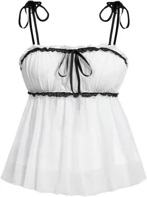 SOLY HUX Women's Plus Size Lace Trim Cute Camisole Bowknot Summer Flowy Cami Tops