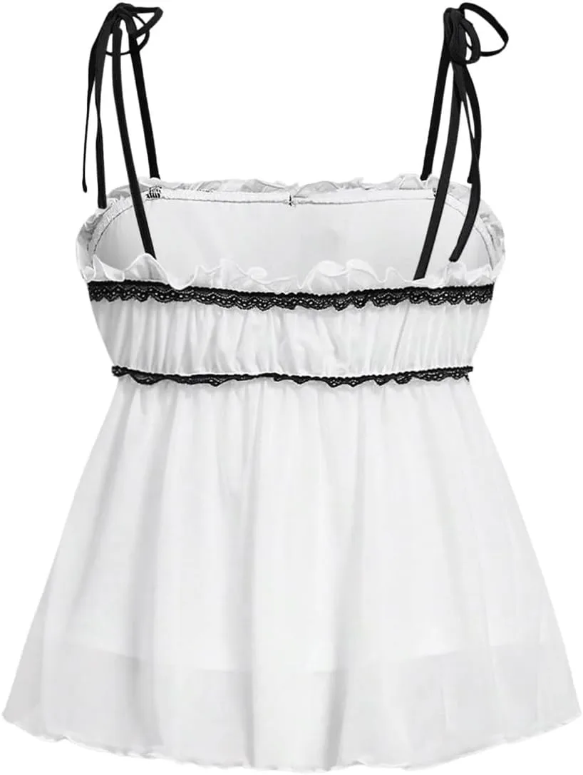 SOLY HUX Women's Plus Size Lace Trim Cute Camisole Bowknot Summer Flowy Cami Tops