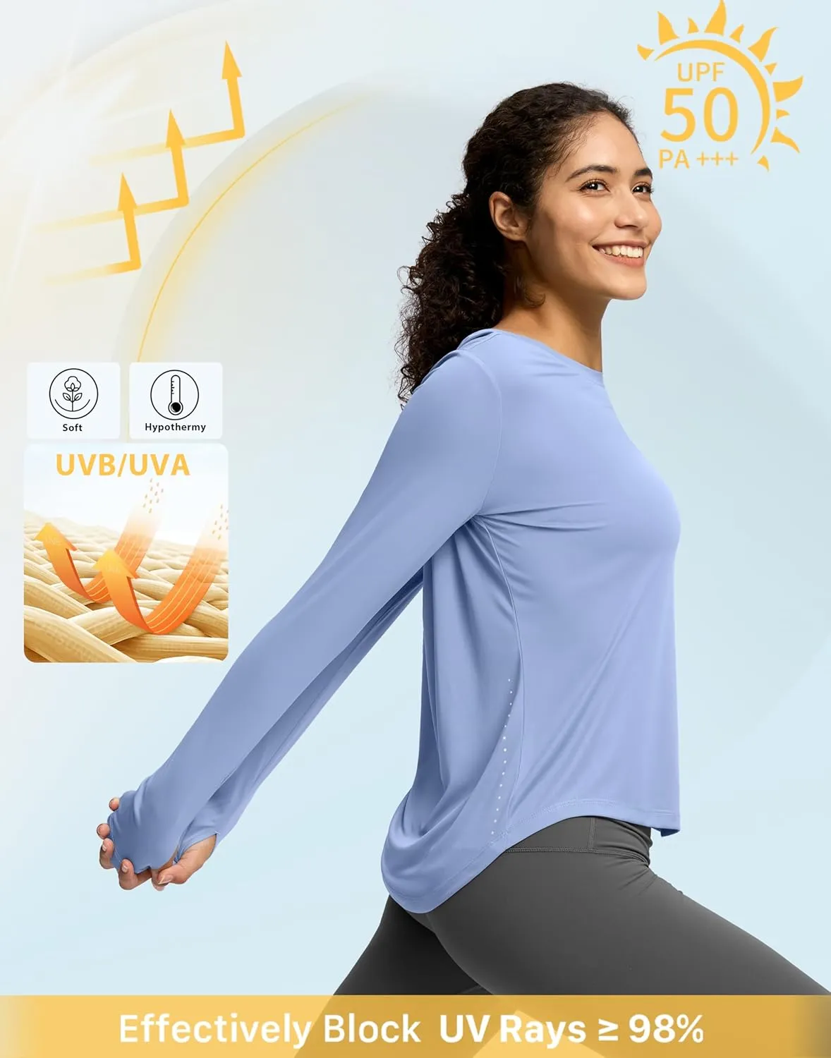 Soothfeel Lightweight Long Sleeve Workout Tops for Women Gym Running Athletic UPF 50  Sun Shirts Tees Moisture Wicking
