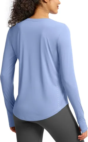 Soothfeel Lightweight Long Sleeve Workout Tops for Women Gym Running Athletic UPF 50  Sun Shirts Tees Moisture Wicking