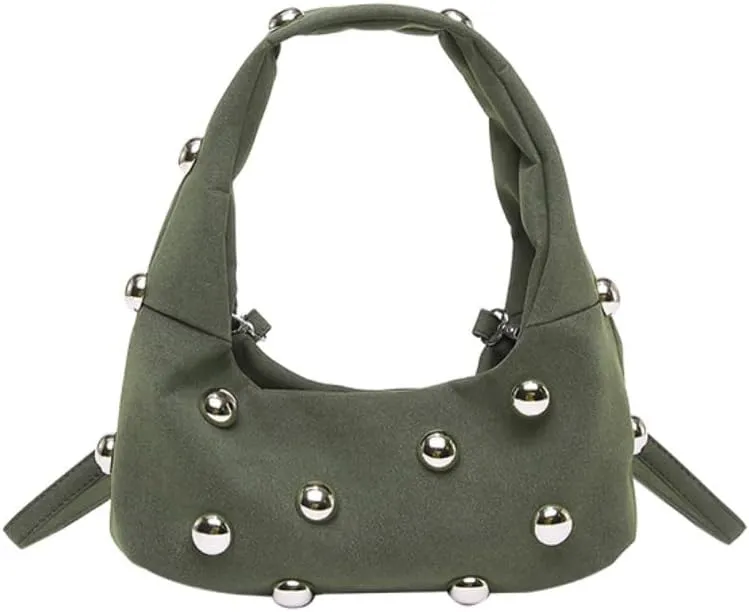 Studded Purse Suede Bags for Women Y2k Purse Crescent Shoulder Bag Suede Handbag Hobo Bag Fall Crossbody Bag Studded Bag