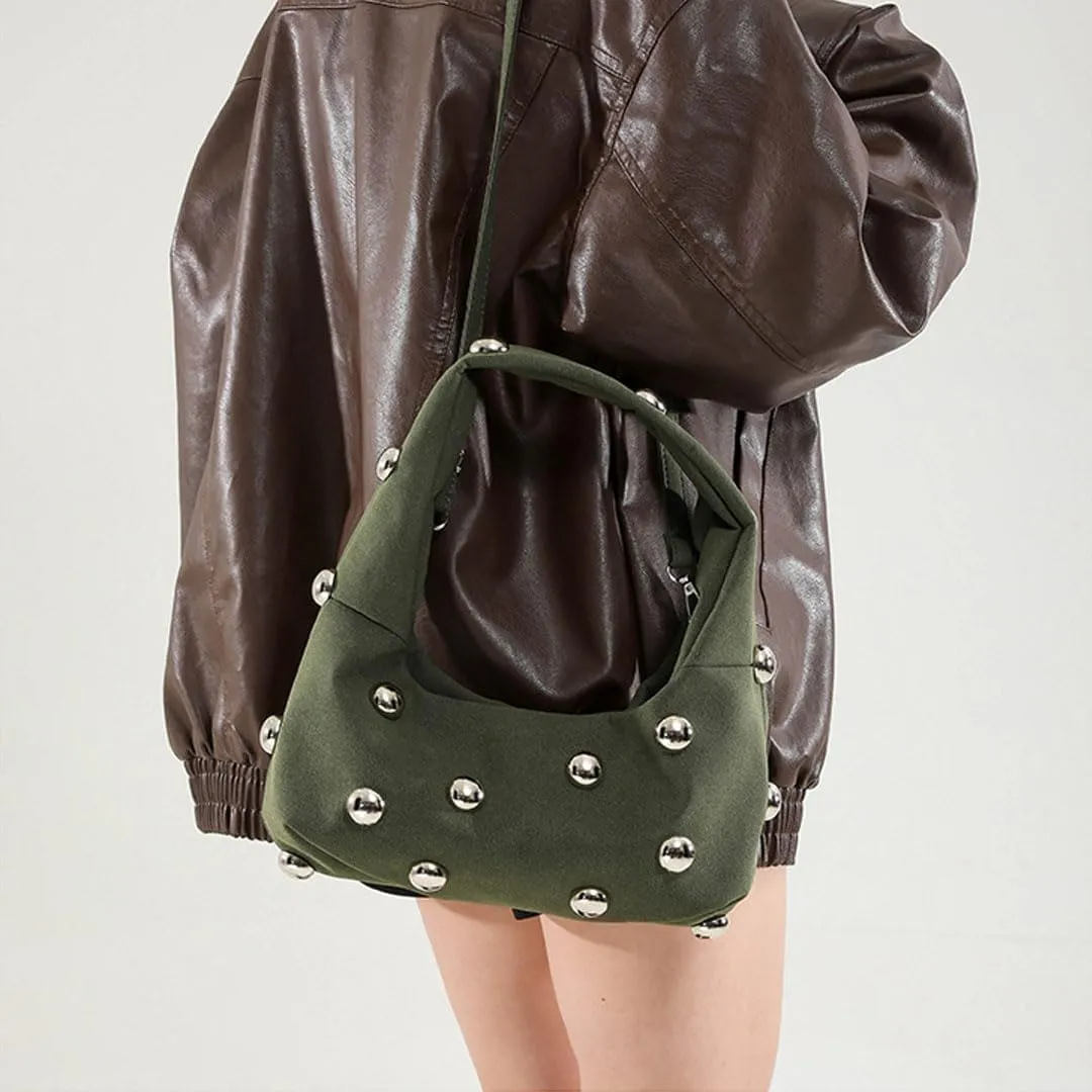 Studded Purse Suede Bags for Women Y2k Purse Crescent Shoulder Bag Suede Handbag Hobo Bag Fall Crossbody Bag Studded Bag
