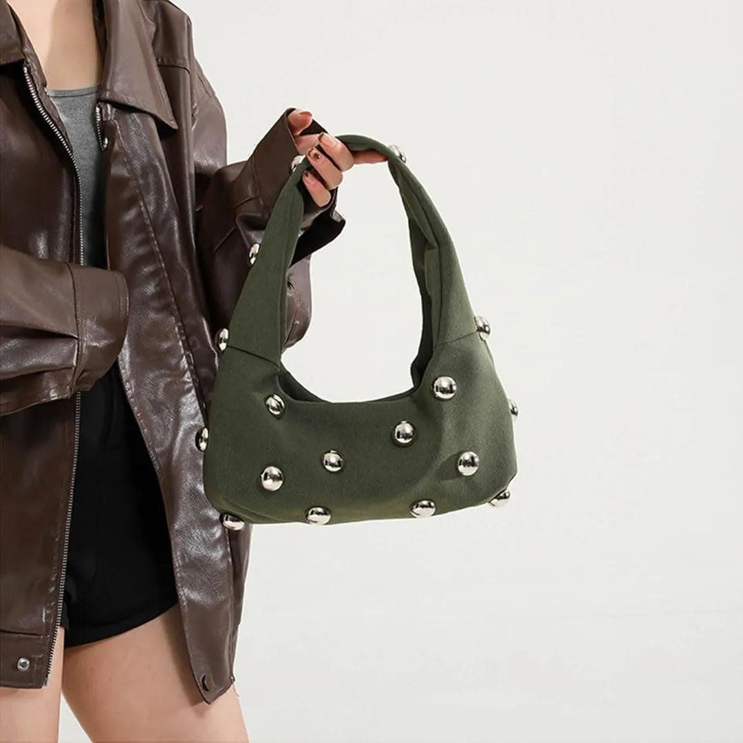 Studded Purse Suede Bags for Women Y2k Purse Crescent Shoulder Bag Suede Handbag Hobo Bag Fall Crossbody Bag Studded Bag
