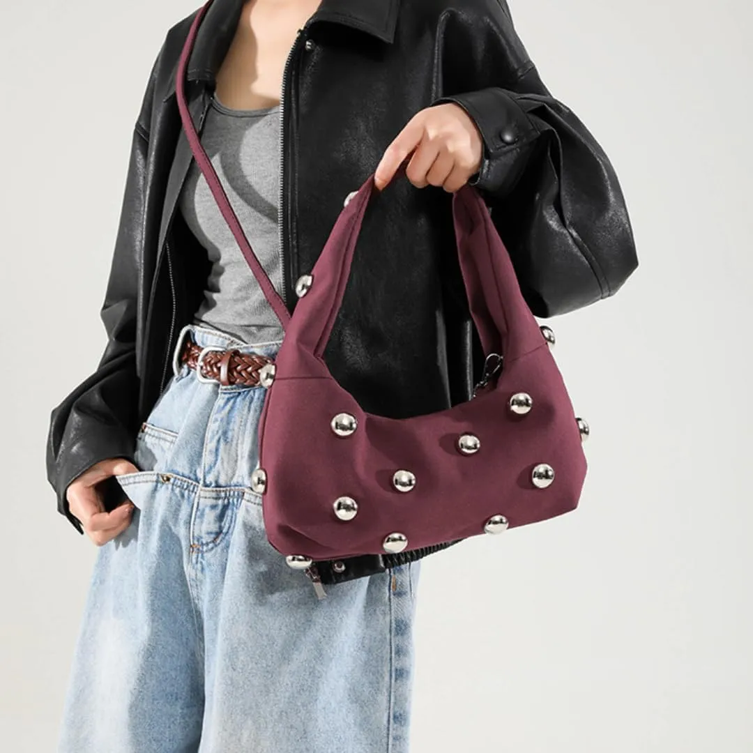 Studded Purse Suede Bags for Women Y2k Purse Crescent Shoulder Bag Suede Handbag Hobo Bag Fall Crossbody Bag Studded Bag