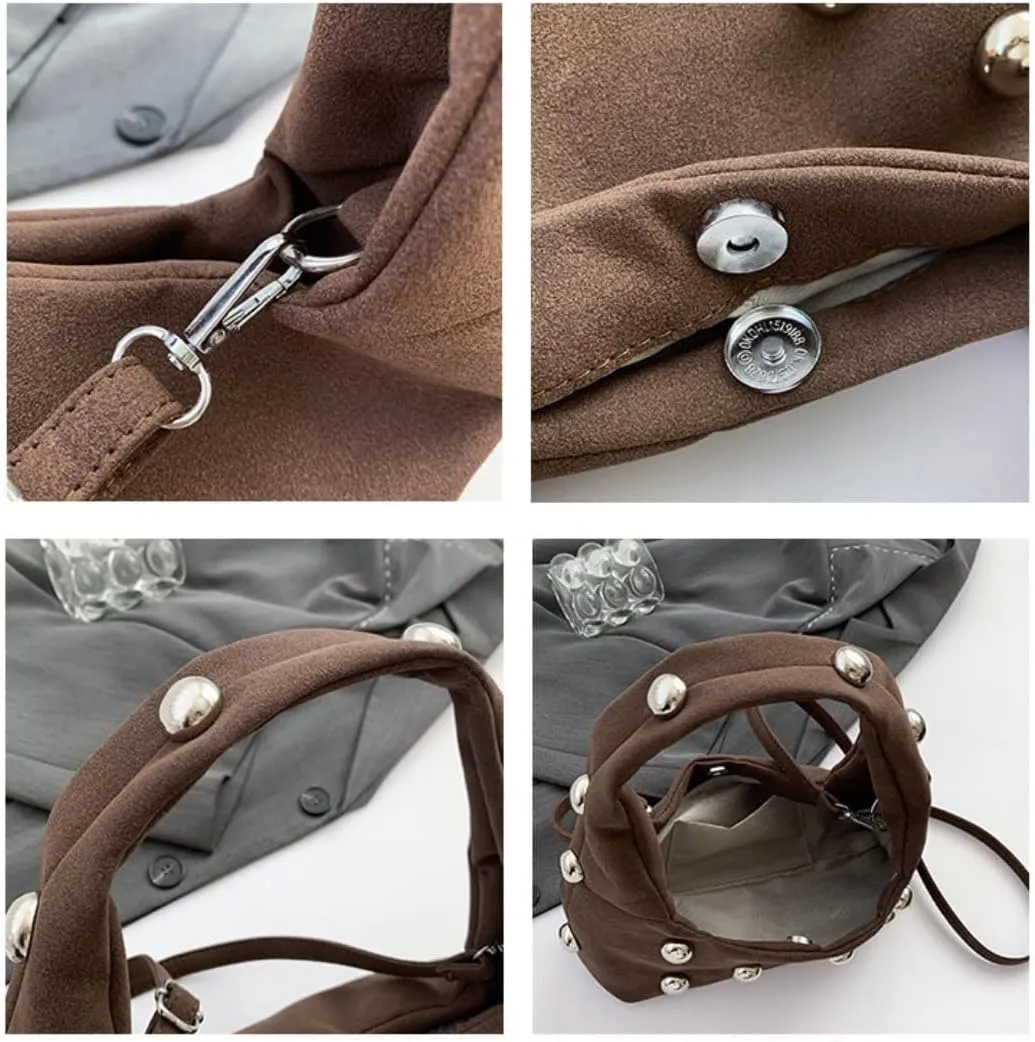 Studded Purse Suede Bags for Women Y2k Purse Crescent Shoulder Bag Suede Handbag Hobo Bag Fall Crossbody Bag Studded Bag