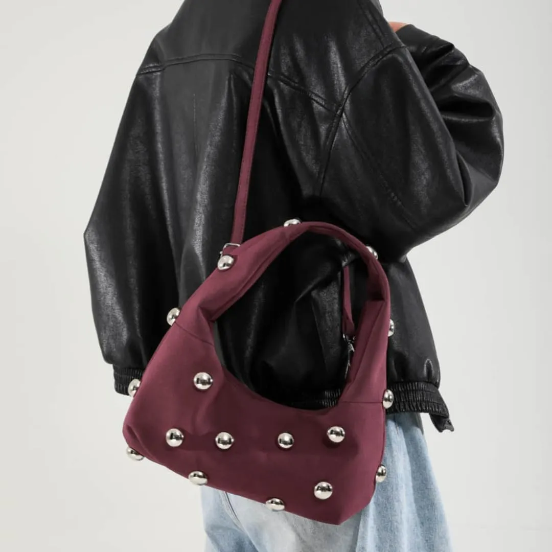Studded Purse Suede Bags for Women Y2k Purse Crescent Shoulder Bag Suede Handbag Hobo Bag Fall Crossbody Bag Studded Bag
