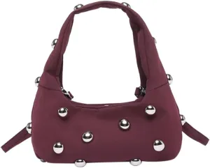 Studded Purse Suede Bags for Women Y2k Purse Crescent Shoulder Bag Suede Handbag Hobo Bag Fall Crossbody Bag Studded Bag