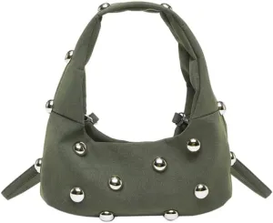 Studded Purse Suede Bags for Women Y2k Purse Crescent Shoulder Bag Suede Handbag Hobo Bag Fall Crossbody Bag Studded Bag