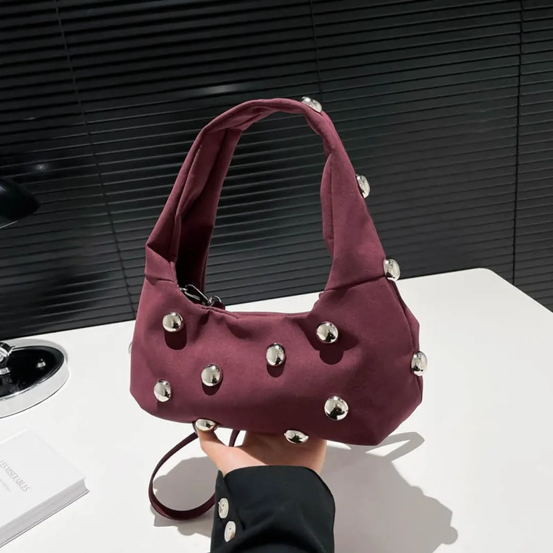 Studded Purse Suede Bags for Women Y2k Purse Crescent Shoulder Bag Suede Handbag Hobo Bag Fall Crossbody Bag Studded Bag