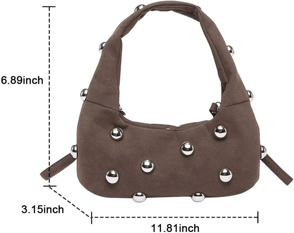Studded Purse Suede Bags for Women Y2k Purse Crescent Shoulder Bag Suede Handbag Hobo Bag Fall Crossbody Bag Studded Bag