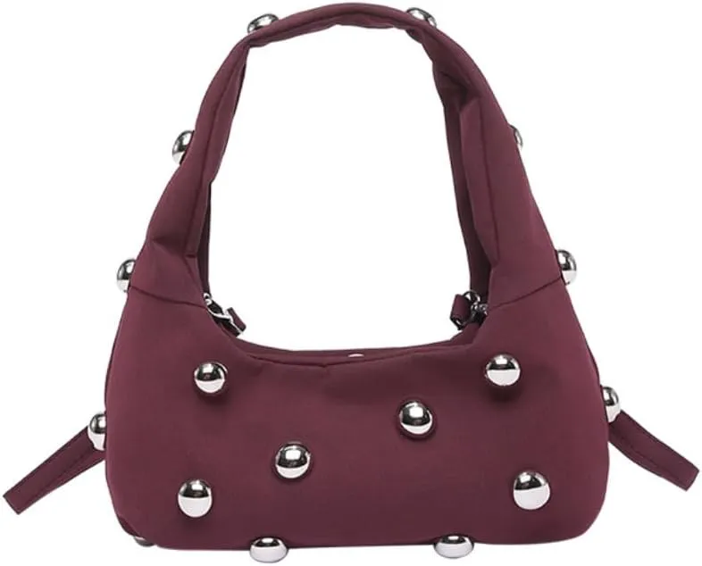 Studded Purse Suede Bags for Women Y2k Purse Crescent Shoulder Bag Suede Handbag Hobo Bag Fall Crossbody Bag Studded Bag