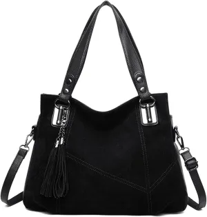 Suede Handbags and Purse for Women Genuine Leather Tassel Shoulder Tote Bag Commuter Top handle Satchel Crossbody Bagbag1492OWOISS