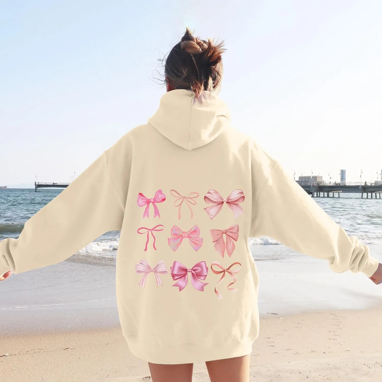 Sweatshirts For Women Long Sleeve Letter Print Casual Graphic Drawstring Pullover Cute Oversize Hoodie