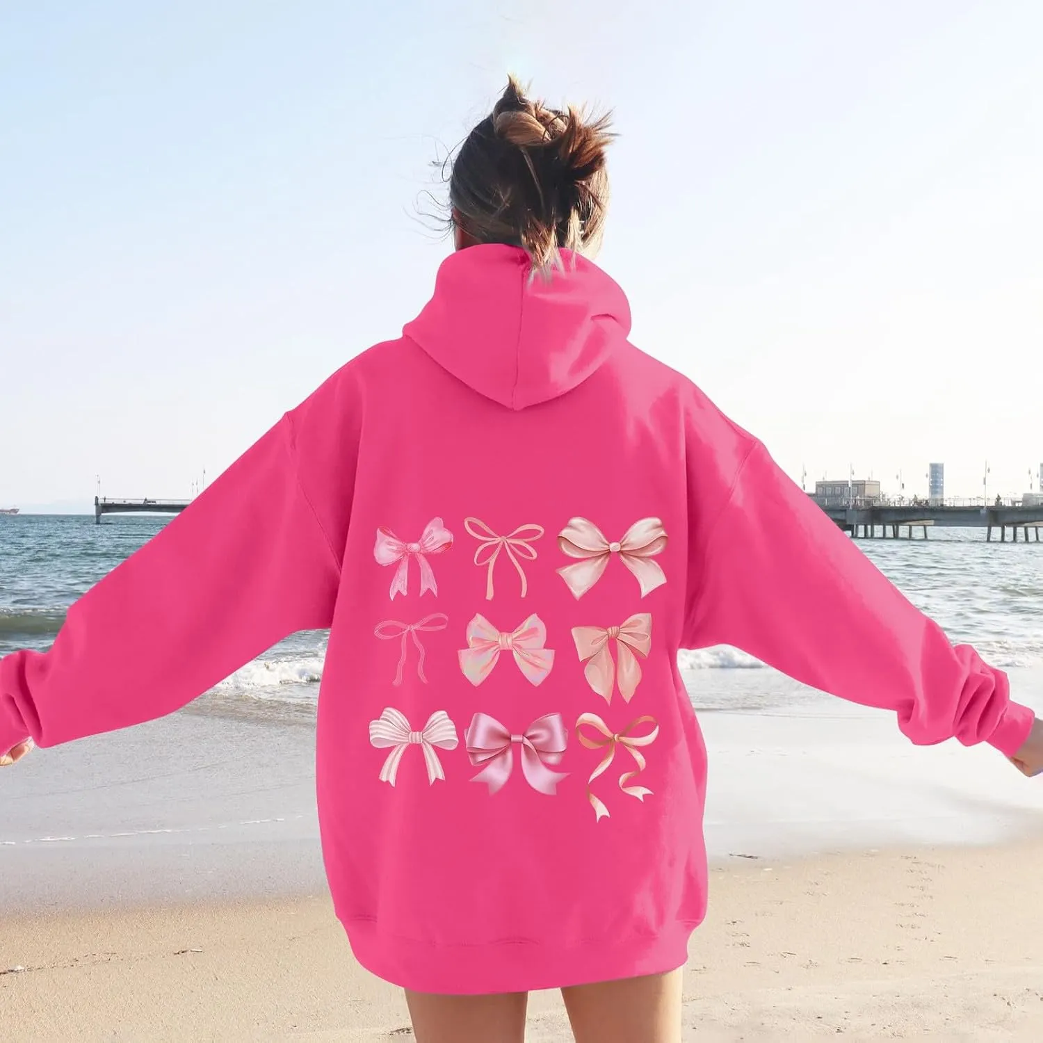 Sweatshirts For Women Long Sleeve Letter Print Casual Graphic Drawstring Pullover Cute Oversize Hoodie