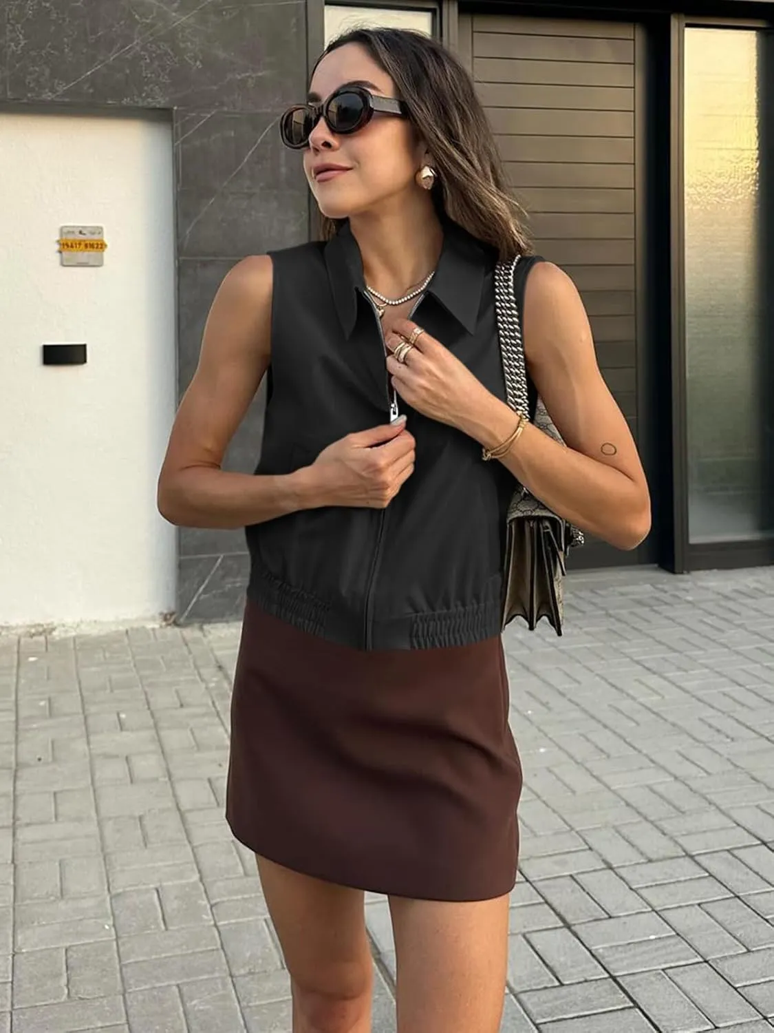 Tankaneo Womens Cropped Cargo Vest Tops Summer Trendy Sleeveless Zip Up Jacket Y2k Going Out Elastic Hem Outerwear