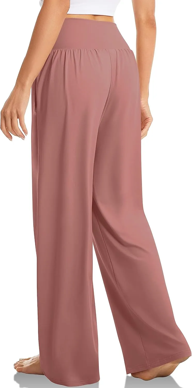 TARSE Women's Wide Leg Casual Loose Pants Yoga Sweatpants Comfy Crossover High Waisted Lounge Pajama Flowy Pants with Pockets