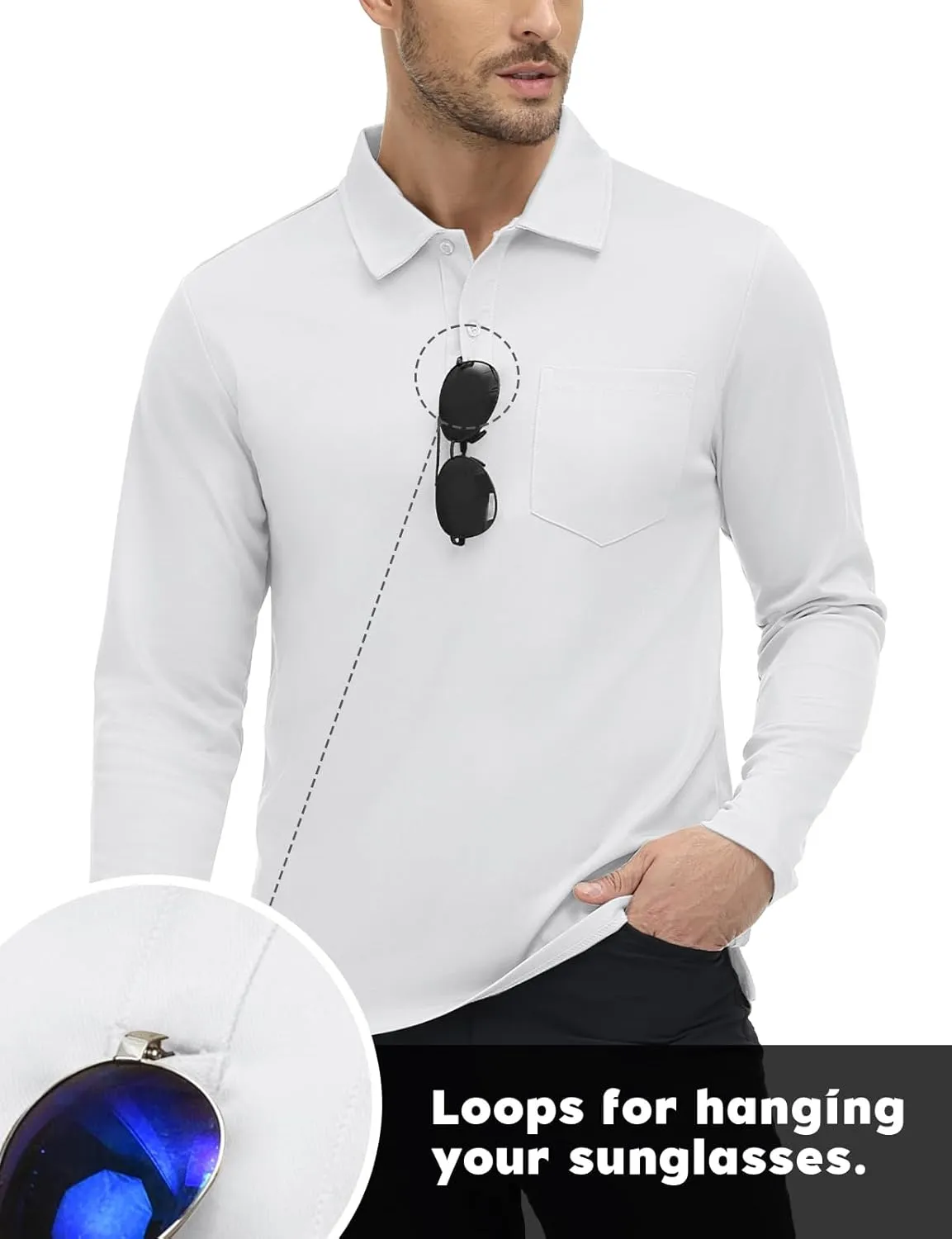 TBMPOY Men's Polo Shirts with Pocket Golf Long Sleeve Quick Dry Lightweight Collared Stylish Moisture Wicking Business Tennis