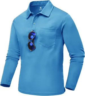 TBMPOY Men's Polo Shirts with Pocket Golf Long Sleeve Quick Dry Lightweight Collared Stylish Moisture Wicking Business Tennis