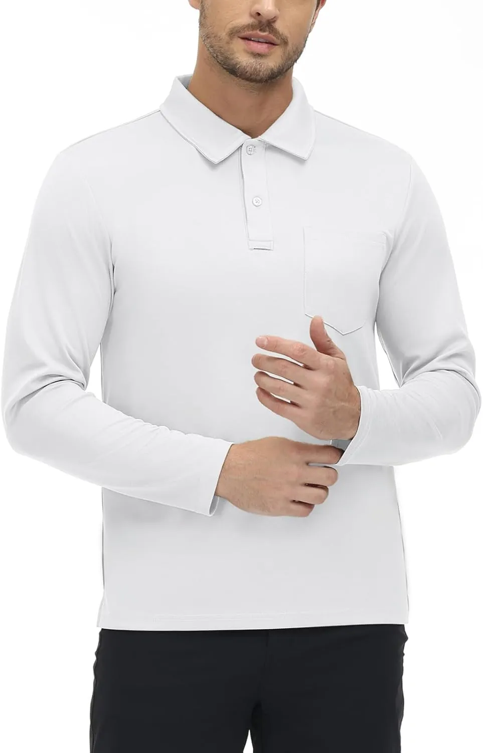 TBMPOY Men's Polo Shirts with Pocket Golf Long Sleeve Quick Dry Lightweight Collared Stylish Moisture Wicking Business Tennis
