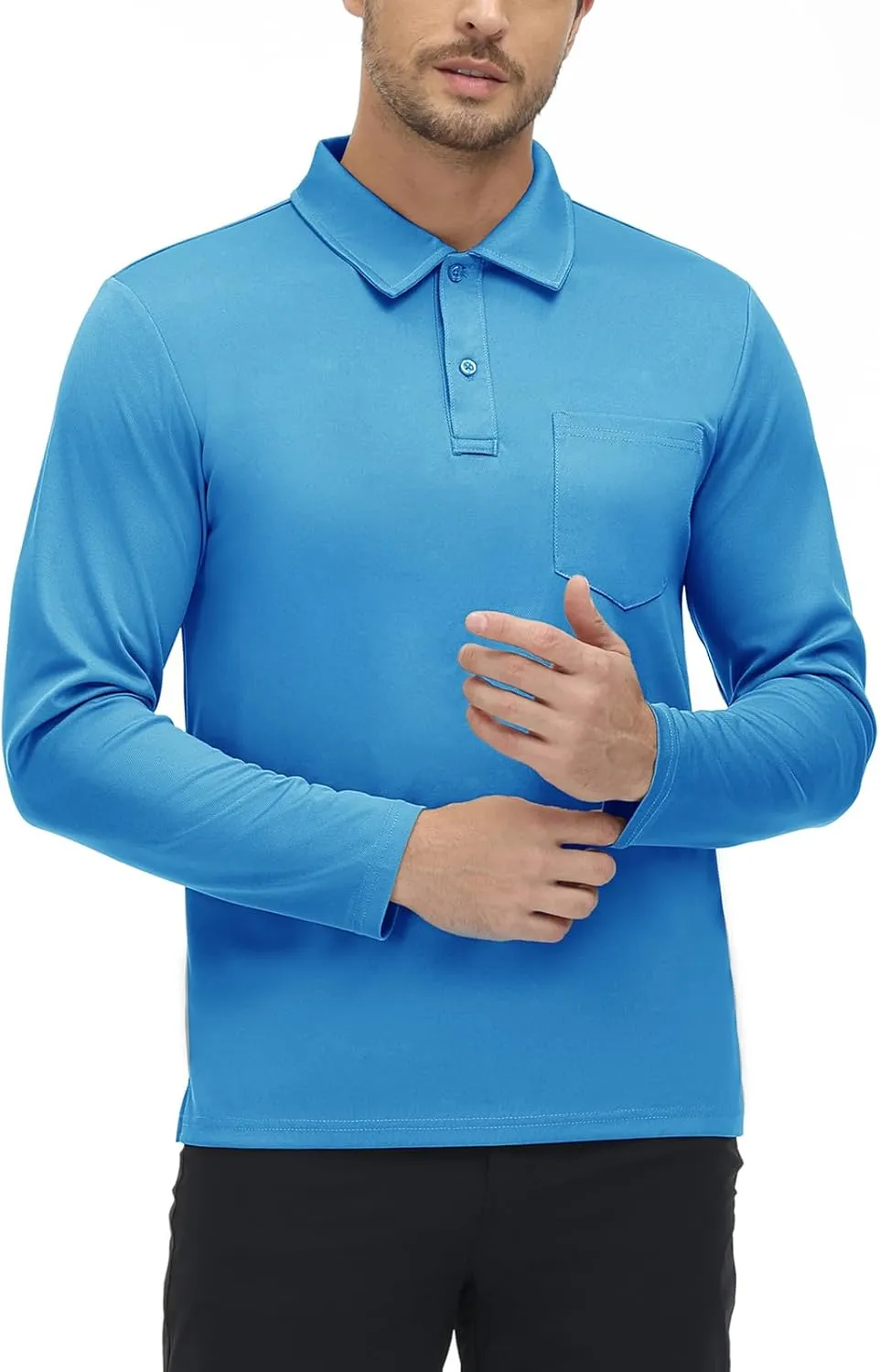 TBMPOY Men's Polo Shirts with Pocket Golf Long Sleeve Quick Dry Lightweight Collared Stylish Moisture Wicking Business Tennis