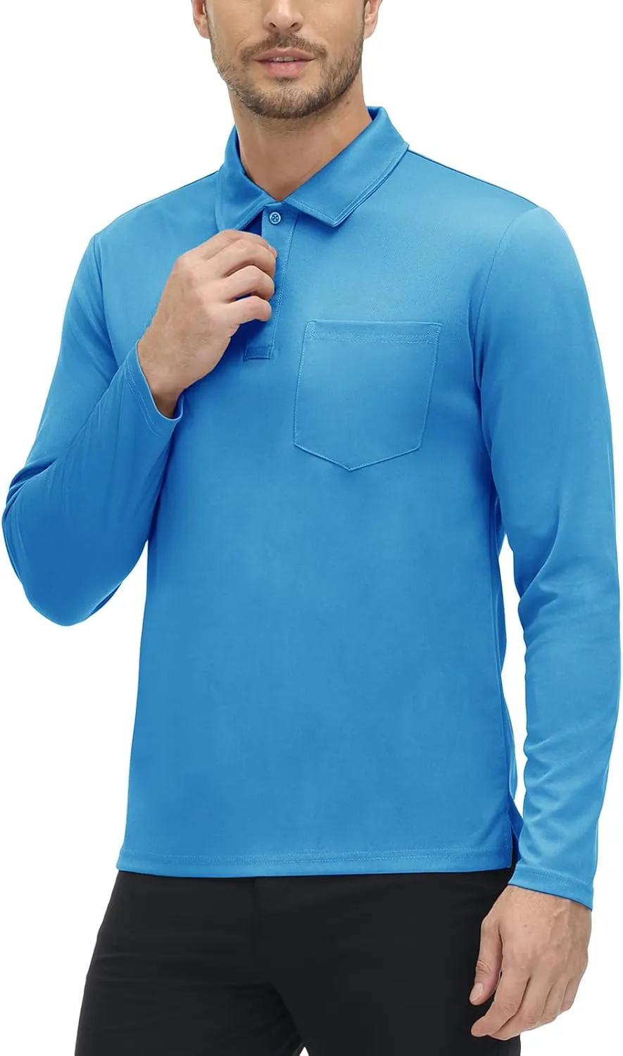 TBMPOY Men's Polo Shirts with Pocket Golf Long Sleeve Quick Dry Lightweight Collared Stylish Moisture Wicking Business Tennis