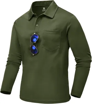 TBMPOY Men's Polo Shirts with Pocket Golf Long Sleeve Quick Dry Lightweight Collared Stylish Moisture Wicking Business Tennis