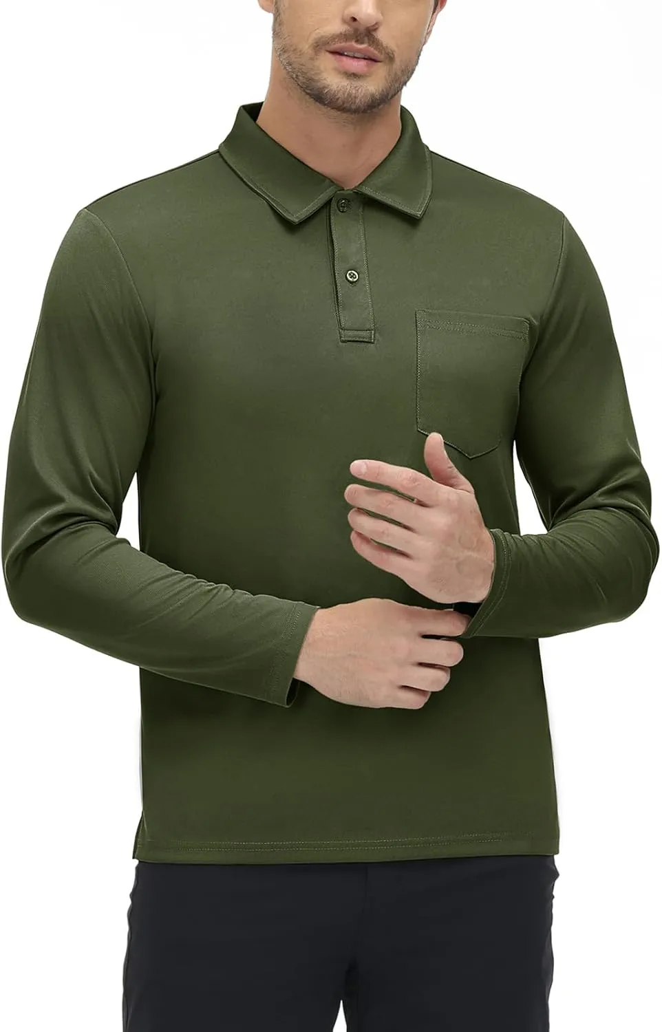 TBMPOY Men's Polo Shirts with Pocket Golf Long Sleeve Quick Dry Lightweight Collared Stylish Moisture Wicking Business Tennis