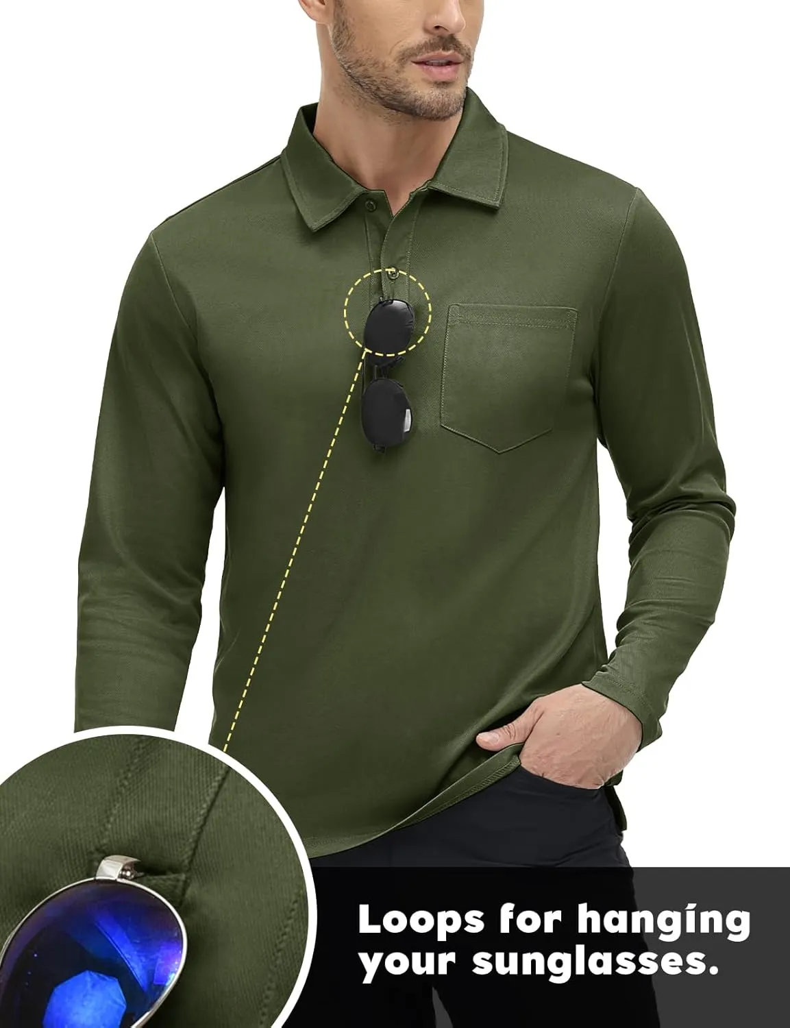 TBMPOY Men's Polo Shirts with Pocket Golf Long Sleeve Quick Dry Lightweight Collared Stylish Moisture Wicking Business Tennis