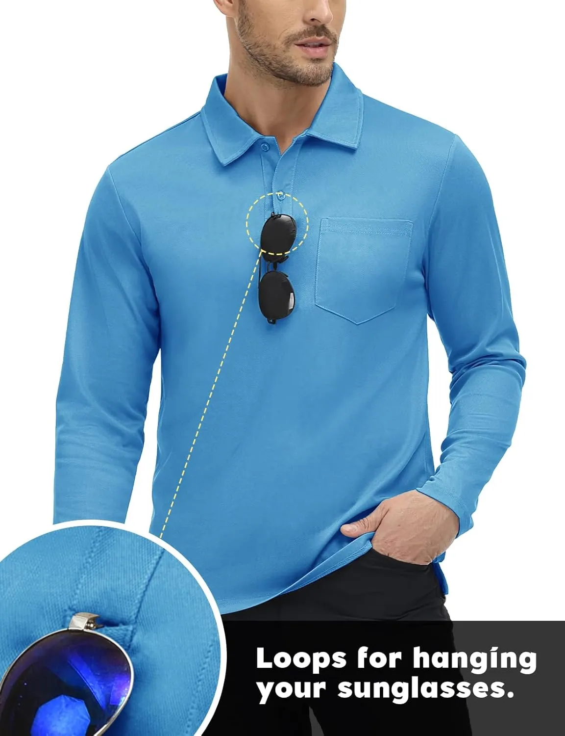 TBMPOY Men's Polo Shirts with Pocket Golf Long Sleeve Quick Dry Lightweight Collared Stylish Moisture Wicking Business Tennis