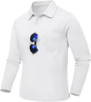TBMPOY Men's Polo Shirts with Pocket Golf Long Sleeve Quick Dry Lightweight Collared Stylish Moisture Wicking Business Tennis