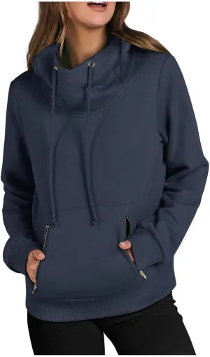 Top Coat for Women Long Sleeve Sweatshirts High Neck Hoodies Plain Daily Basic Tees Fall Dressy Casual Shirts