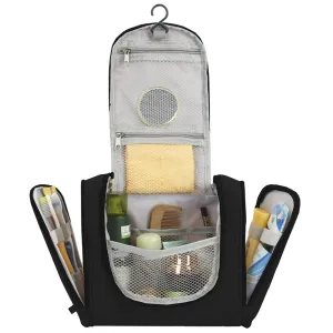 Travel Toiletry Bag, Makeup Cosmetic Shaving Organizer Kit, Great for Men and Women, Waterproof, Many Compartments, Compact Pouch, Portable Multi functional Hook for Hanging (black)