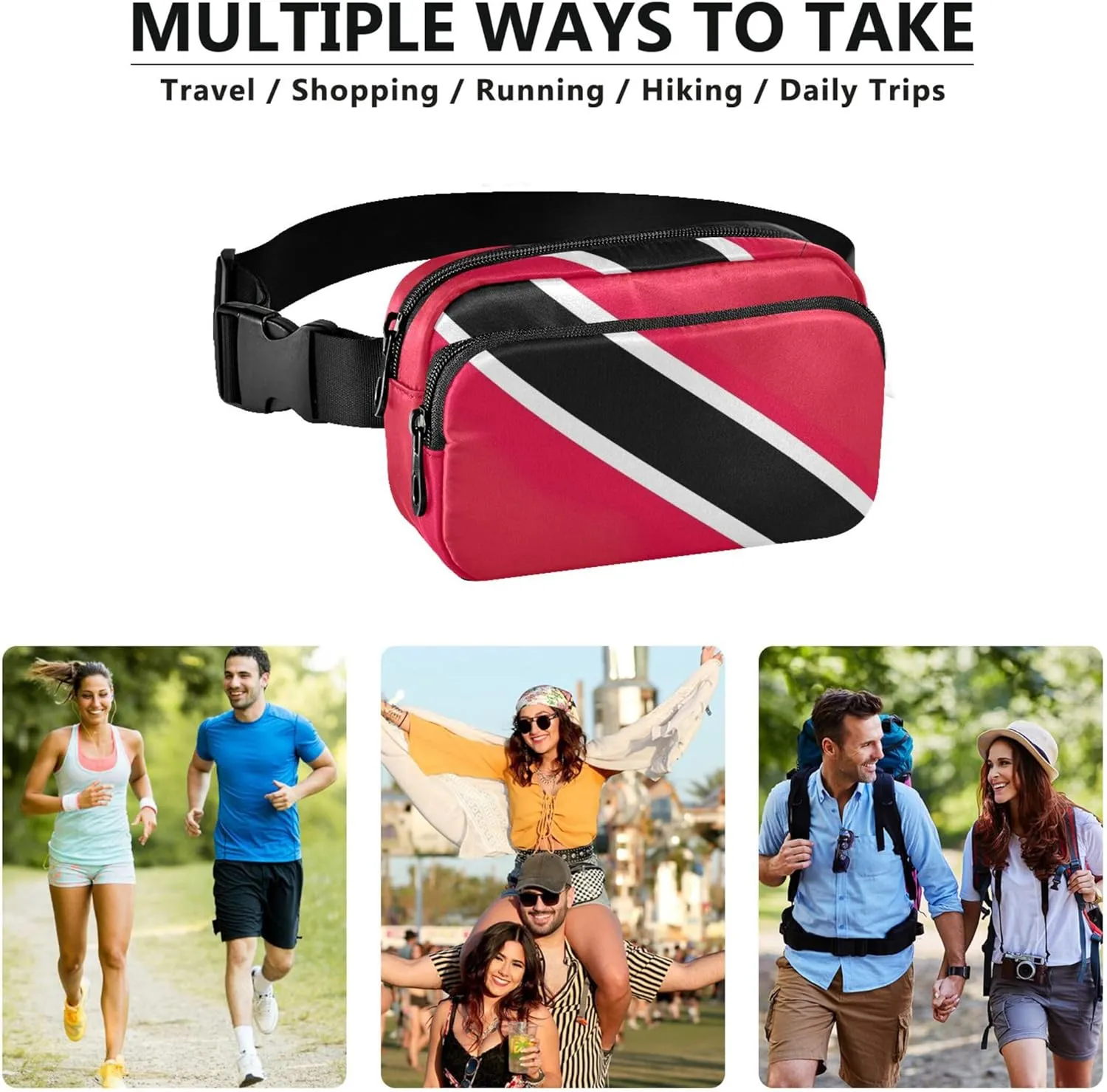 Trinidad Tobago Flag Waterproof Fanny Packs Women Belt Bag Hip Pack Funky Travel Waist Pack for Men