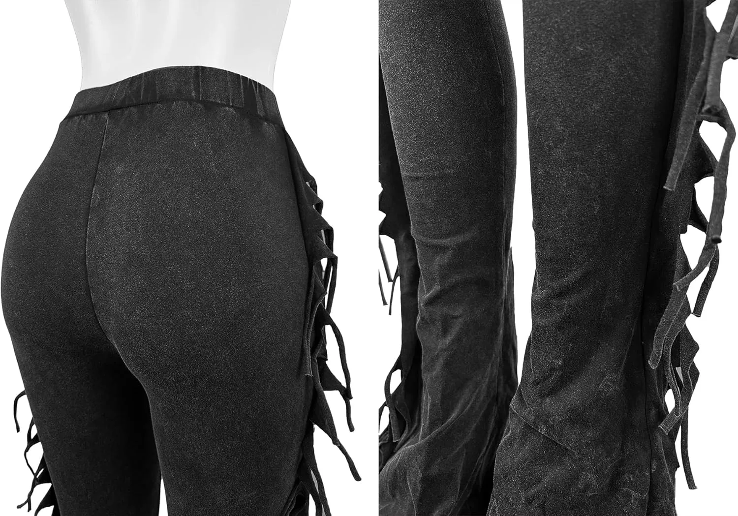 Unybwonn Fringe Pants Women High Waist Side Tassel Funky Flare Leggings Bodycon Lounge Stretchy Hippie Yoga Trousers