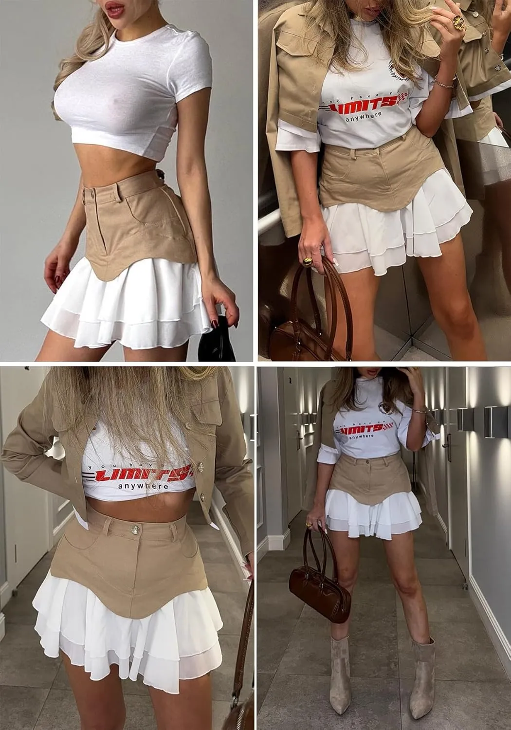 Unybwonn Pleated Denim Skirt Ruffle Flared Flowy Patchwork Jean Mini Skirt High Waist A-Line Y2k Short Skirt